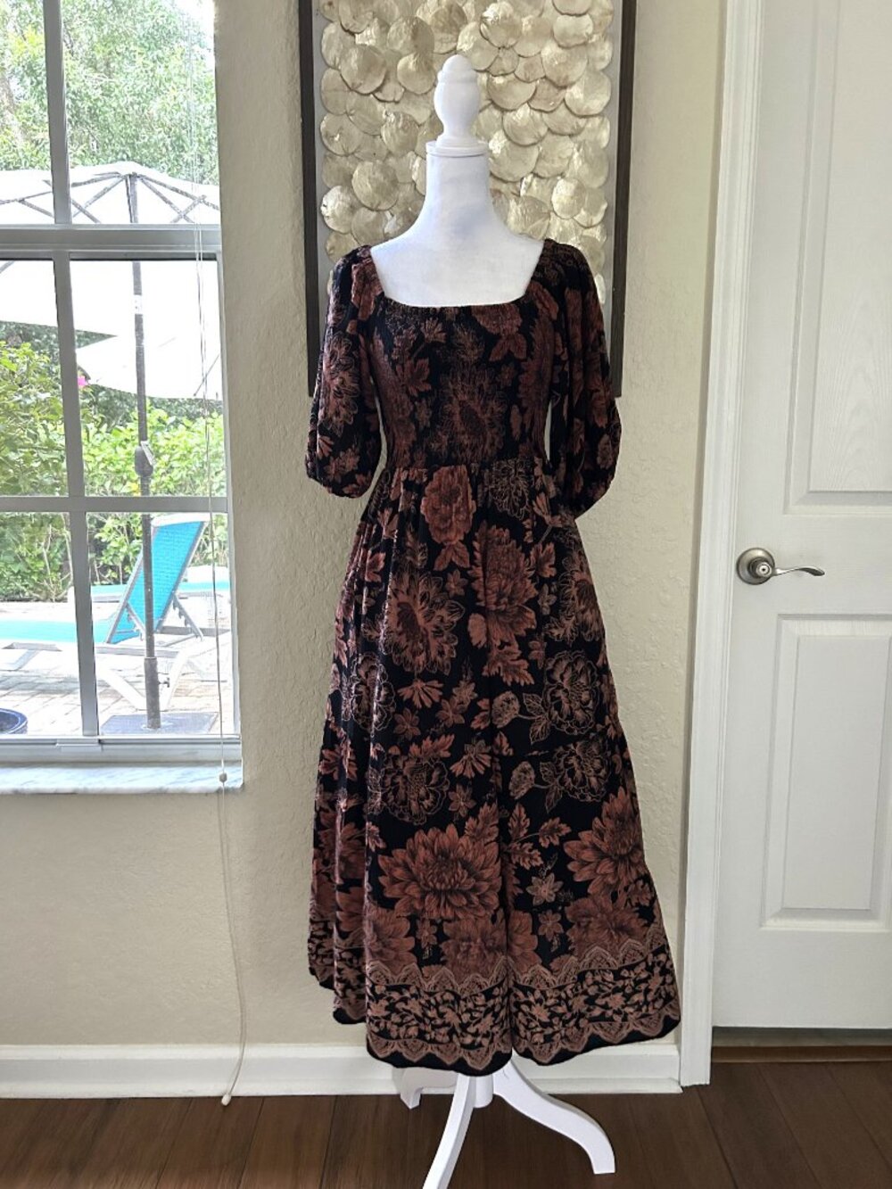 Angie Black & Rust Floral Tiered Maxi Dress